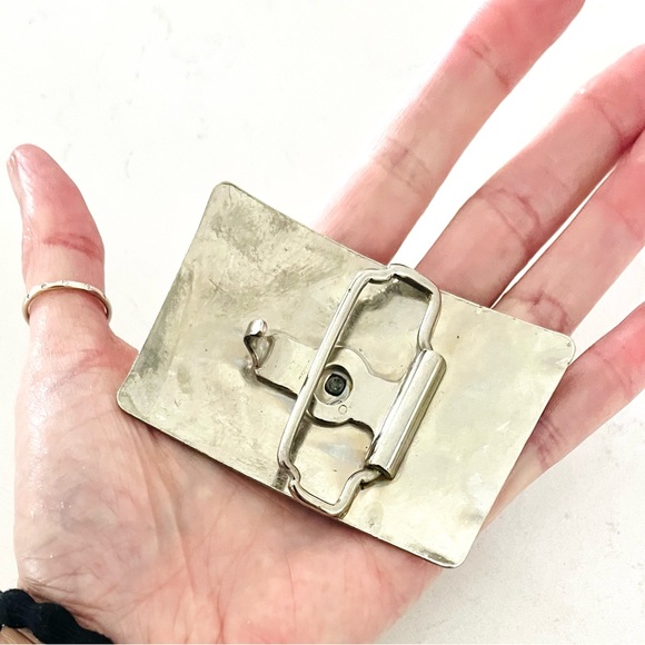 Vintage Belt Buckle Made In USA Silver Tone Brass Cowboy Boots Filigree About 3" - Picture 4 of 8